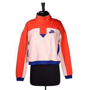 Nike Women's Jacket Cropped Color Block Fleece Windbreaker Sportswear Swoosh M